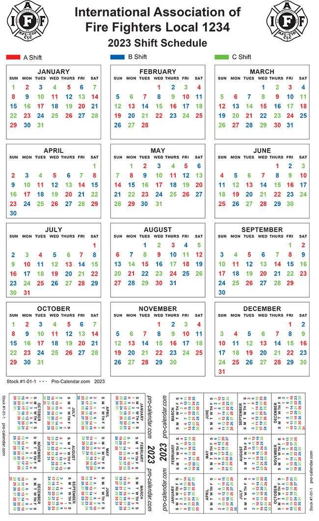 Pro-Calendar's 3-in-1 2023 Calendar Example for Firefighter Shift Schedules